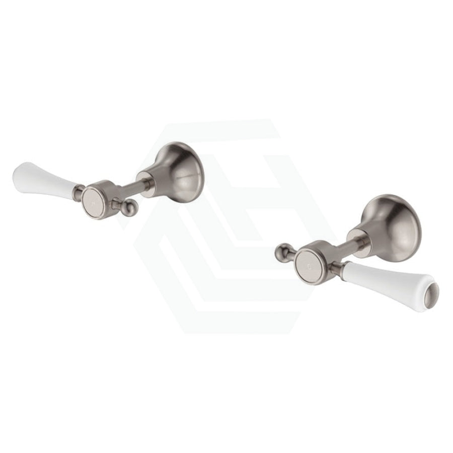 N#1(Nickel) Fienza Lillian Lever Wall Top Assemblies Brushed Nickel/Ceramic White Handle Ceramic