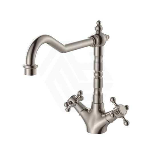 N#1(Nickel) Fienza Lillian Shepherds Crook Sink Mixer Brushed Nickel Swivel Mixers