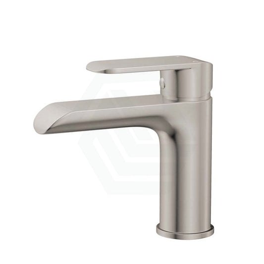 N#1(Nickel) Ikon Kara Solid Brass Brushed Nickel Basin Mixer Tap For Vanity And Sink Short Mixers