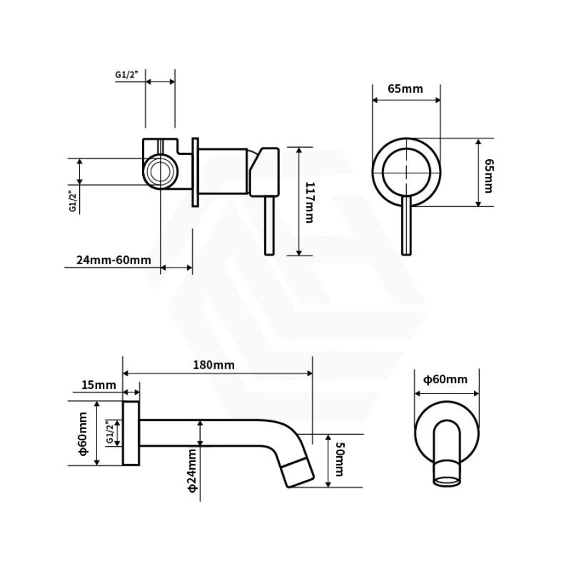 Norico Brushed Nickel Solid Brass Wall Tap Set With Mixer For Bathtub And Basin