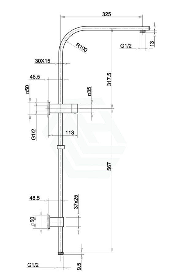 Norico Esperia 10 Inch 250Mm Square Brushed Nickel Twin Shower Station Top Water Inlet