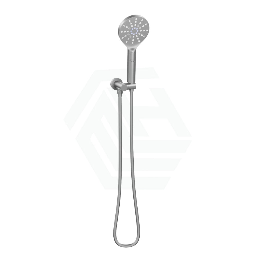 N#1(Nickel) Norico Round Brushed Nickel 3 Functions Handheld Shower With Wall Bracket Set Rail