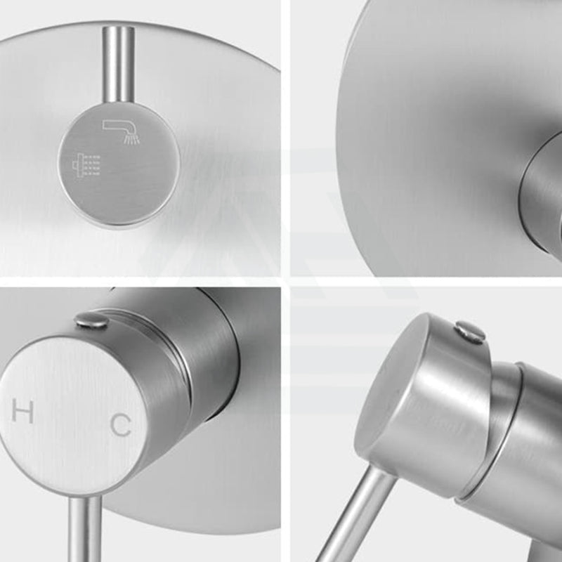 Norico Round Brushed Nickel Shower/bath Mixer With Diverter Wall Mounted Bathroom Products