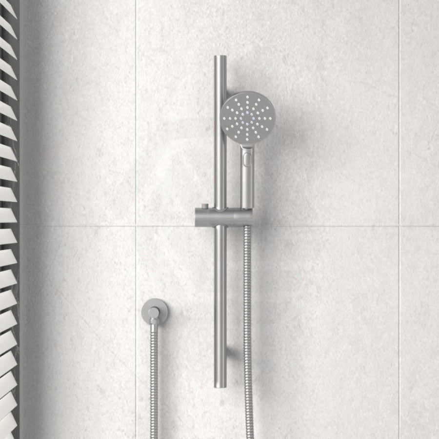 N#1(Nickel) Norico Round Brushed Nickel Shower Rail With 3 Mode Handheld Set