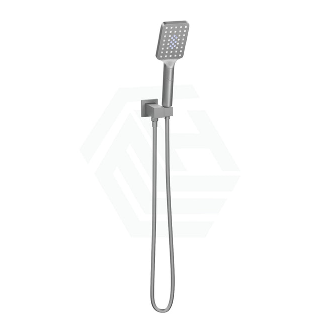 N#1(Nickel) Norico Square Brushed Nickel 3 Functions Handheld Shower With Wall Bracket Set Rail