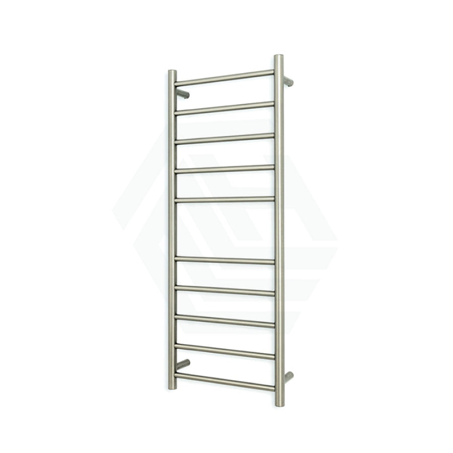 N#5(Nickel) Radiant Brushed Nickel Heated Round Ladder Towel Rail 430 X 1100Mm 10 Bars Bottom Left