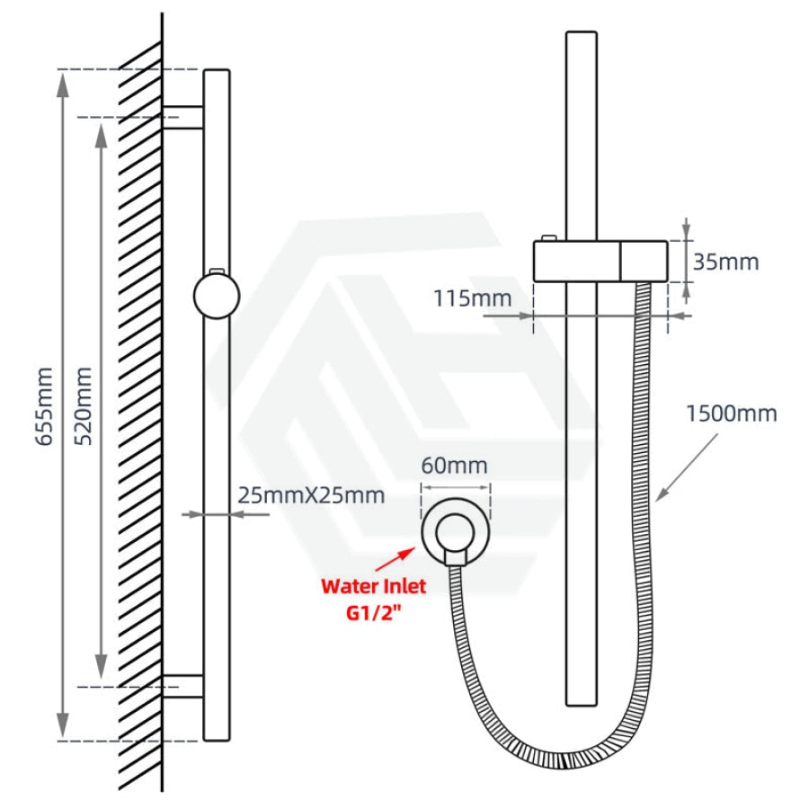 G#1(Gold) Norico Round Brushed Gold Shower Rail With 3 Mode Handheld Set