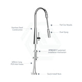 Xcel Satin Stainless Steel Gooseneck Retractable Dual Spray Swivel Pull Out Mixer Tap Sink Mixers