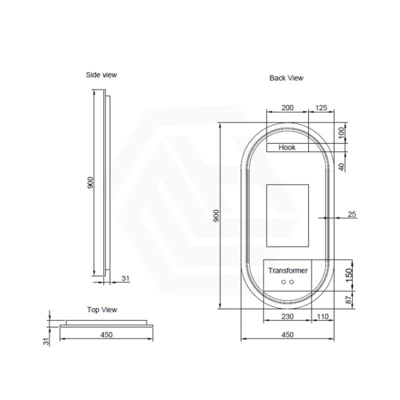 450/600/900/1200Mm Oval Brushed Nickel Framed Led Mirror Touch Sensor Horizontal/Vertical