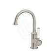 N#1(Nickel) Ikon Clasico Gooseneck Brushed Nickel Solid Brass Basin Mixer Brass/Ceramic Handle Tall