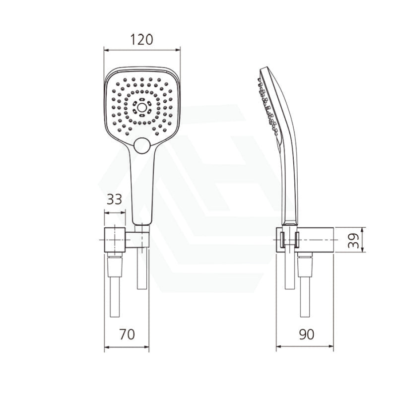 Oliveri Monaco Brushed Nickel Square Hand Shower With Bracket 3 Functions