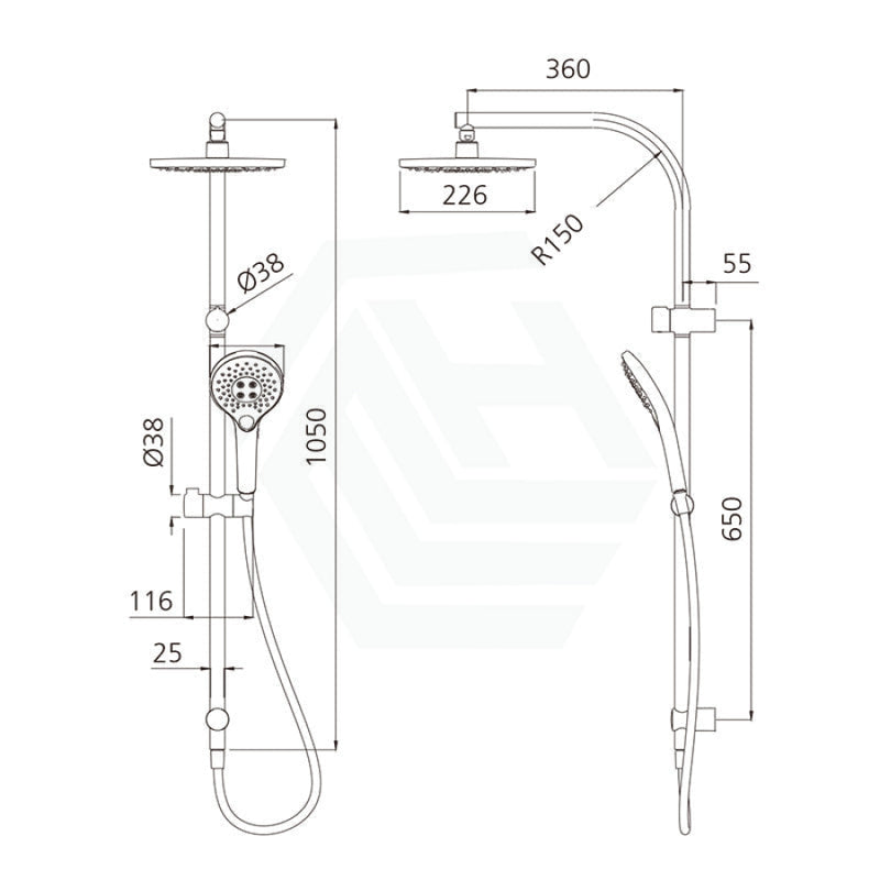 Oliveri Rome Brushed Nickel Round Twin Shower Dual Shower Set 3 Functions