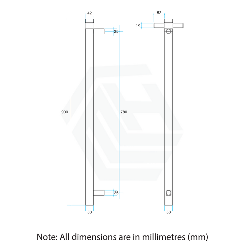 Thermogroup 900Mm Brushed Round Vertical Single Heated Towel Rail Rails