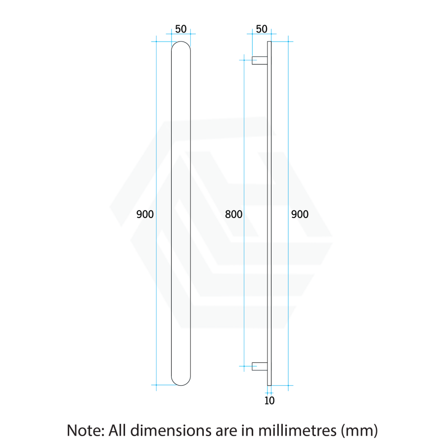 Thermogroup 900Mm Brushed Stainless Flat Pill Vertical Single Heated Towel Rail Rails