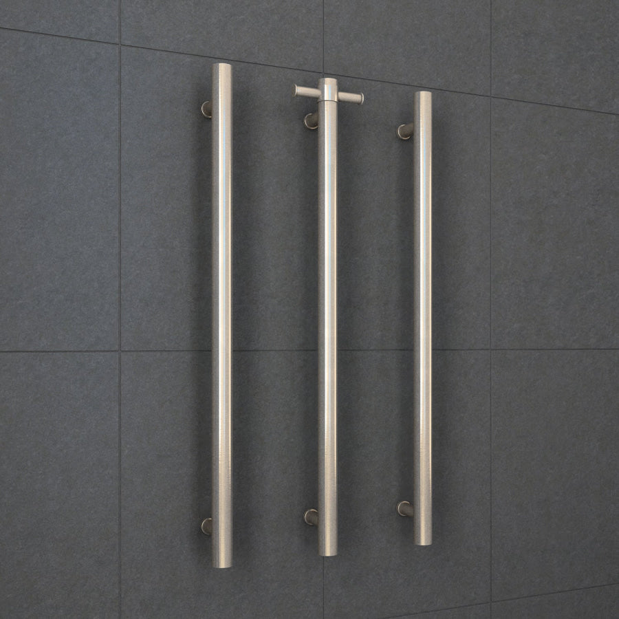 N#4(Nickel) Thermogroup 900Mm Brushed Nickel Straight Round Vertical Single Heated Towel Rail Rails