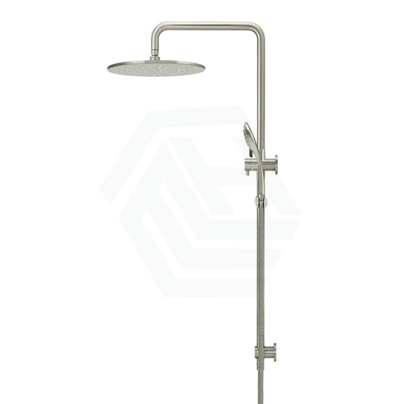 Meir 300Mm Round Pvd Brushed Nickel Twin Shower Station Universal Water Inlet 3 Functions Handheld