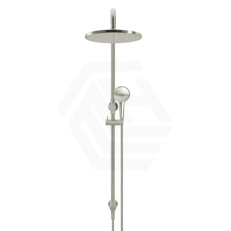 Meir 300Mm Round Pvd Brushed Nickel Twin Shower Station Universal Water Inlet 3 Functions Handheld