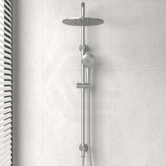 N#3(Nickel) Meir 300Mm Round Pvd Brushed Nickel Twin Shower Station Universal Water Inlet 3