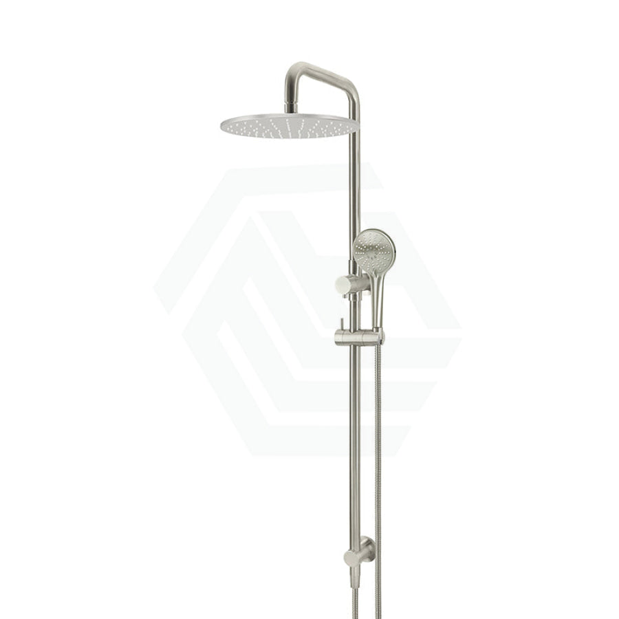 Meir 300Mm Round Pvd Brushed Nickel Twin Shower Station Universal Water Inlet 3 Functions Handheld