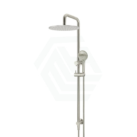 Meir 300Mm Round Pvd Brushed Nickel Twin Shower Station Universal Water Inlet 3 Functions Handheld