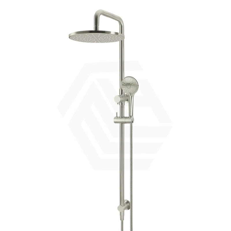 Meir 300Mm Round Pvd Brushed Nickel Twin Shower Station Universal Water Inlet 3 Functions Handheld