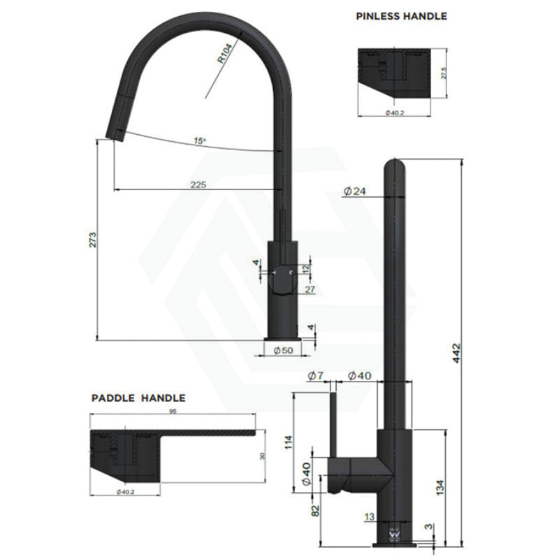 Meir Matt Black Round Pinless Piccola 360 Swivel Pull Out Kitchen Mixer Tap Sink Mixers