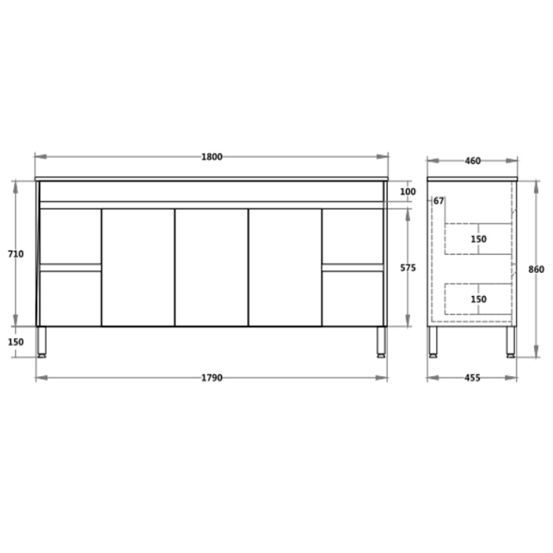 600-1800mm Freestanding With Legs Vanity Concrete Grey Finish Plywood Cabinet ONLY for Bathroom