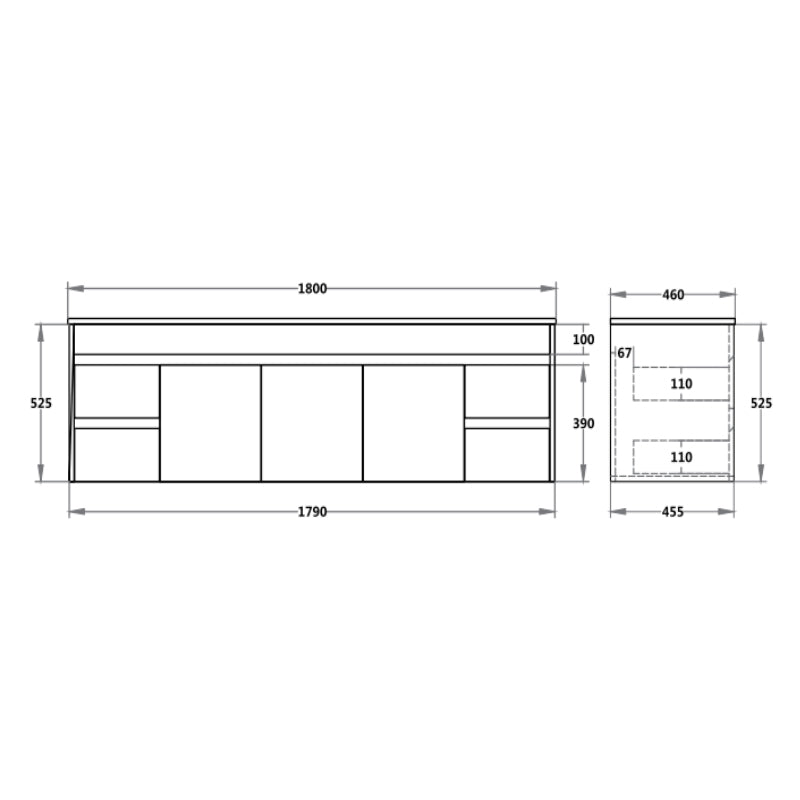 600-1800mm Wall Hung Vanity Concrete Grey Finish Plywood Cabinet ONLY for Bathroom