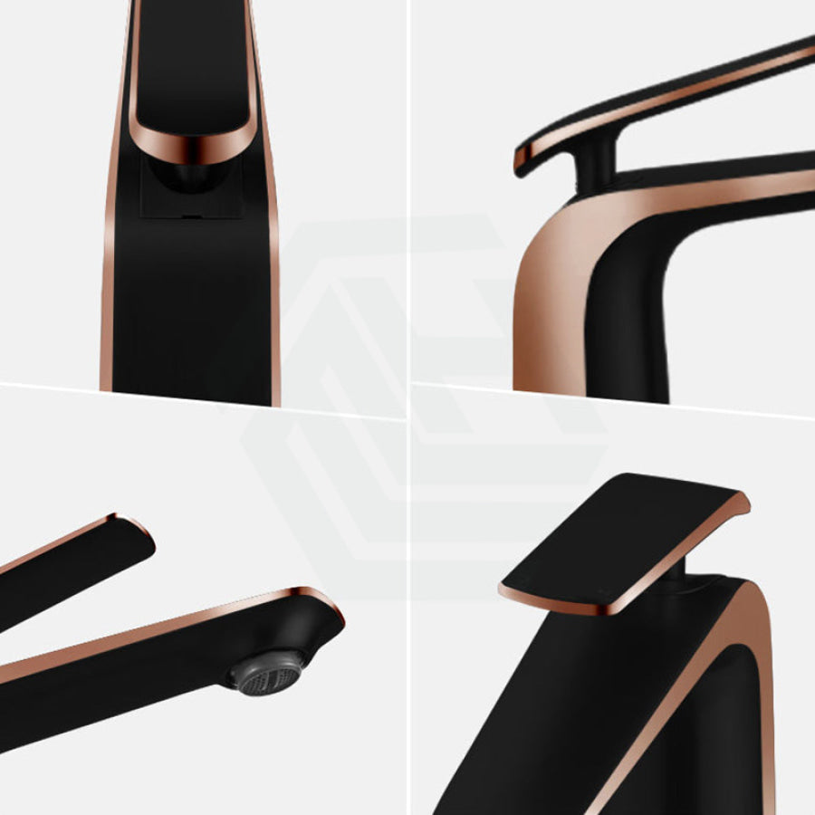 Norico Esperia Matt Black & Rose Gold Solid Brass Tall Basin Mixer Bathroom Products