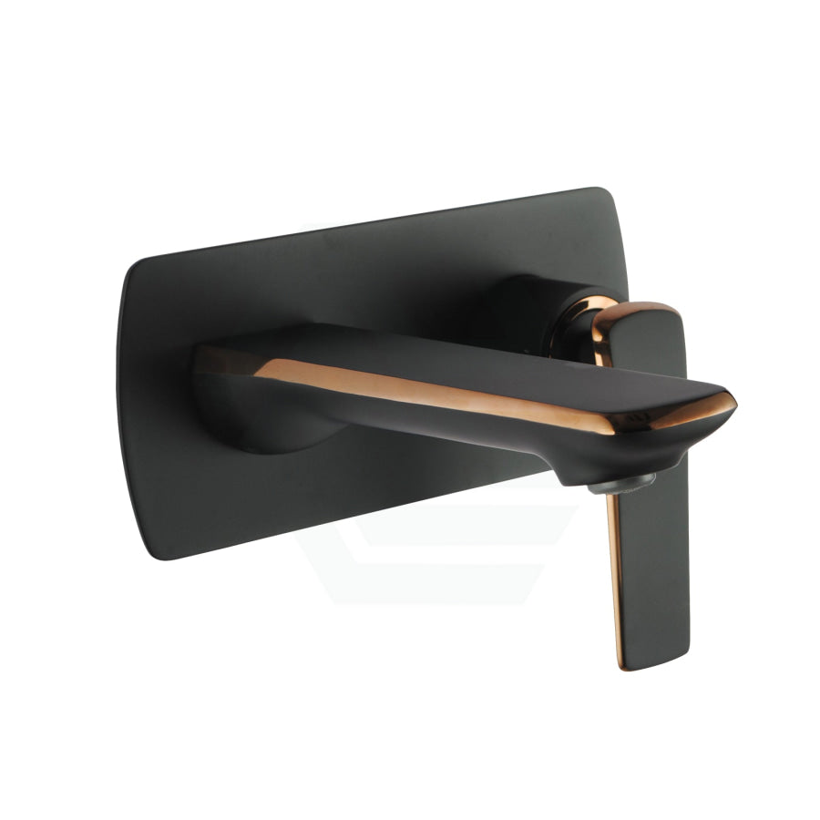 Norico Esperia Matt Black & Rose Gold Solid Brass Wall Mixer With Spout For Bathtubs