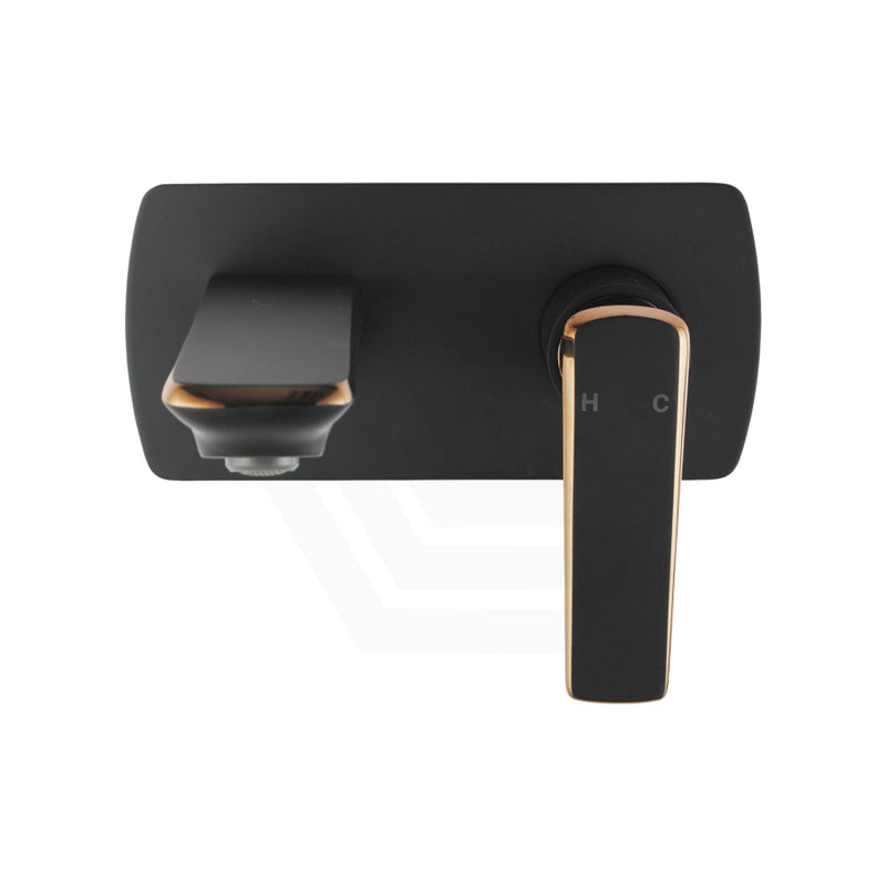 Norico Esperia Matt Black & Rose Gold Solid Brass Wall Mixer With Spout For Bathtubs