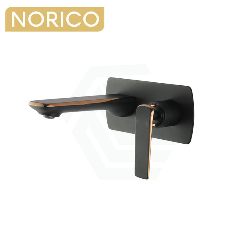 Norico Esperia Matt Black & Rose Gold Solid Brass Wall Mixer With Spout For Bathtubs Multi-Colour