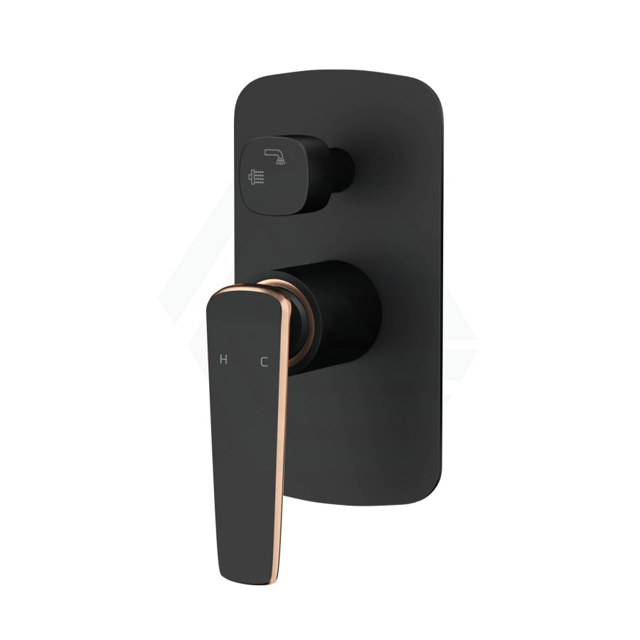 Norico Esperia Matt Black & Rose Gold Solid Brass Wall Mounted Mixer With Diverter For Shower And