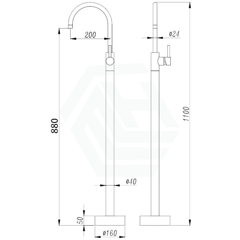 Norico Round Floor Mounted Bath Mixers Solid Brass Matt Black