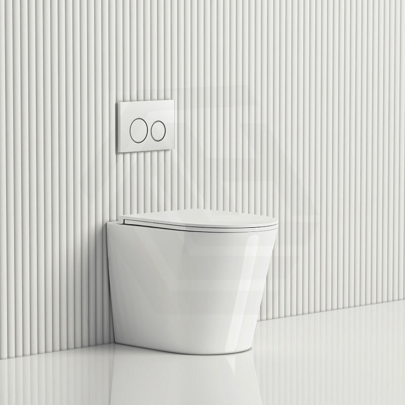 R&T Frameless Inwall Concealed Cistern with Rimless Wall Faced Toilet Pan with Push Button