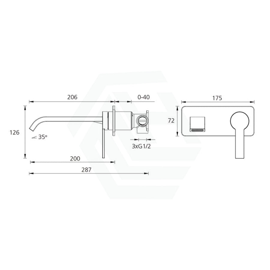 Oliveri Barcelona Matt Black Brass Wall Mixer with Spout for Bathtub and Basin