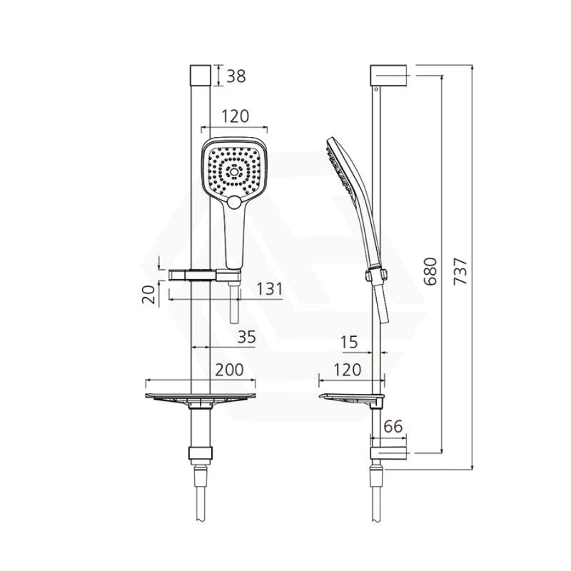 Oliveri Monaco Matt Black Square Shower Rail With Handheld 3 Functions