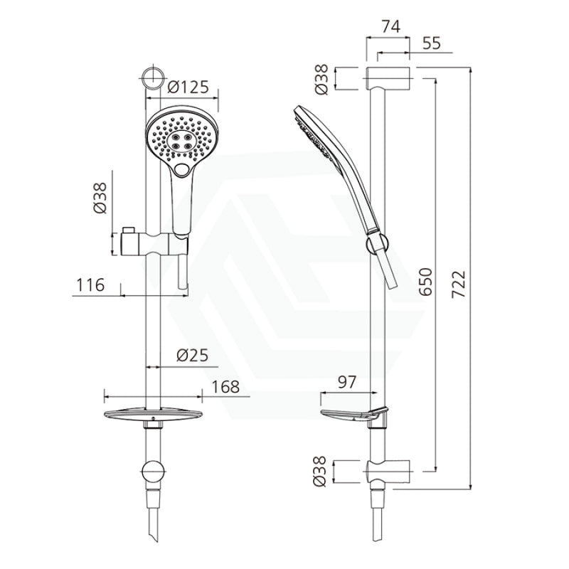 Oliveri Rome Matt Black Round Shower Rail With Handheld 3 Functions