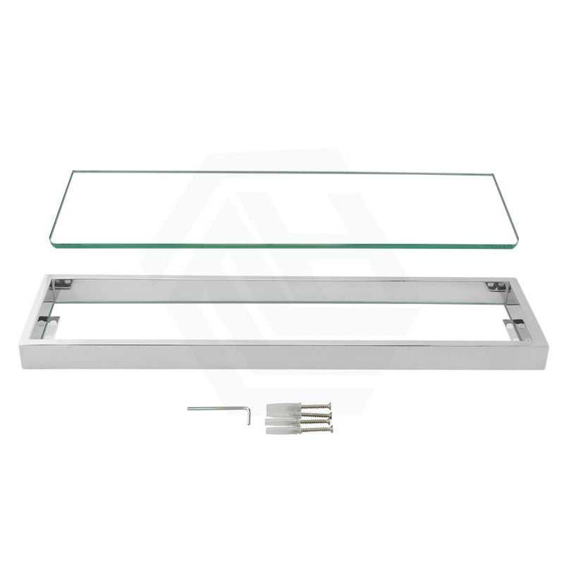 Omar Chrome Glass Shelf Single Storage Layer Stainless Steel