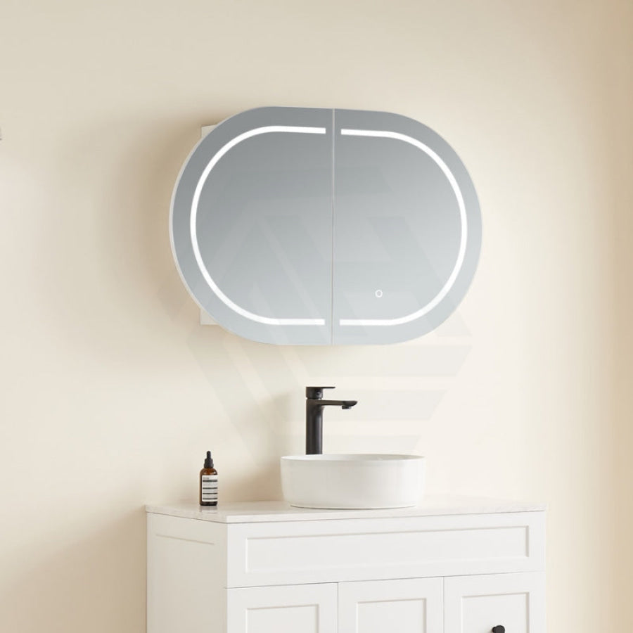 900/1200/1500Mm Ceto Olivia Matt White Oval Led Shaving Cabinet Frontlit Cabinets