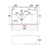 Osons 692X482X220Mm Single Bowl Top/Flush/Undermount Kitchen Sink 1Mm Thick Stainless Steel Sinks