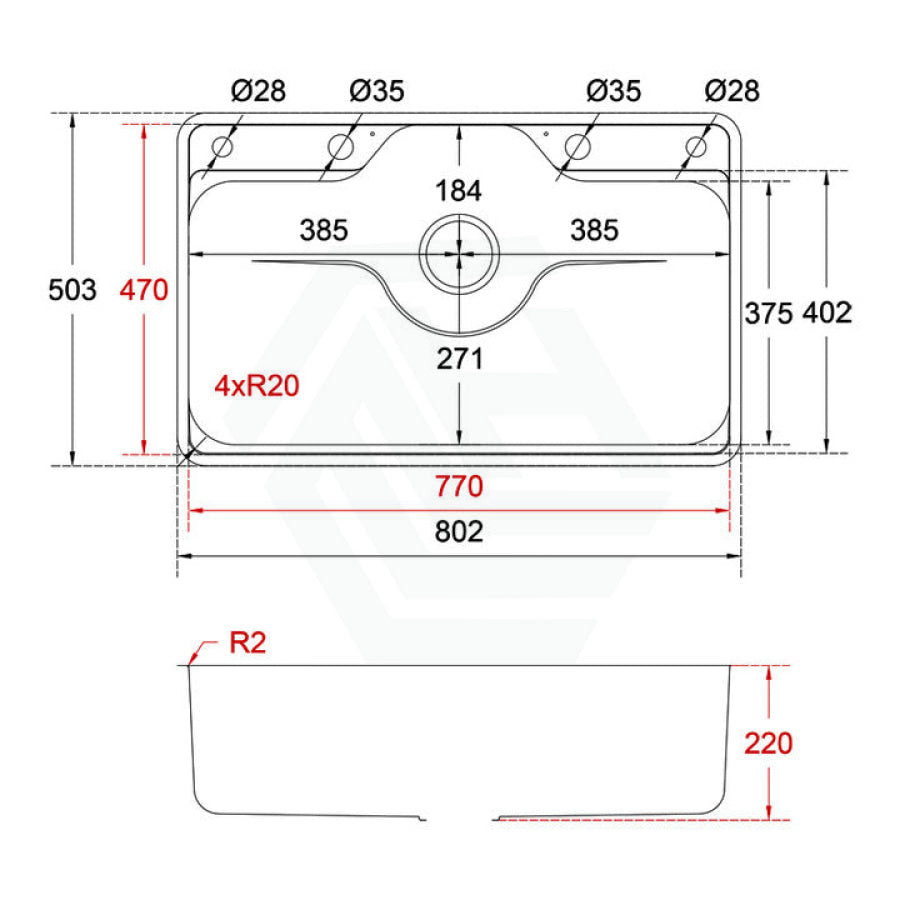 Osons 802X503X220Mm Japanese Style Single Bowl Kitchen Sink Top/Flush/Undermount 1Mm Thick