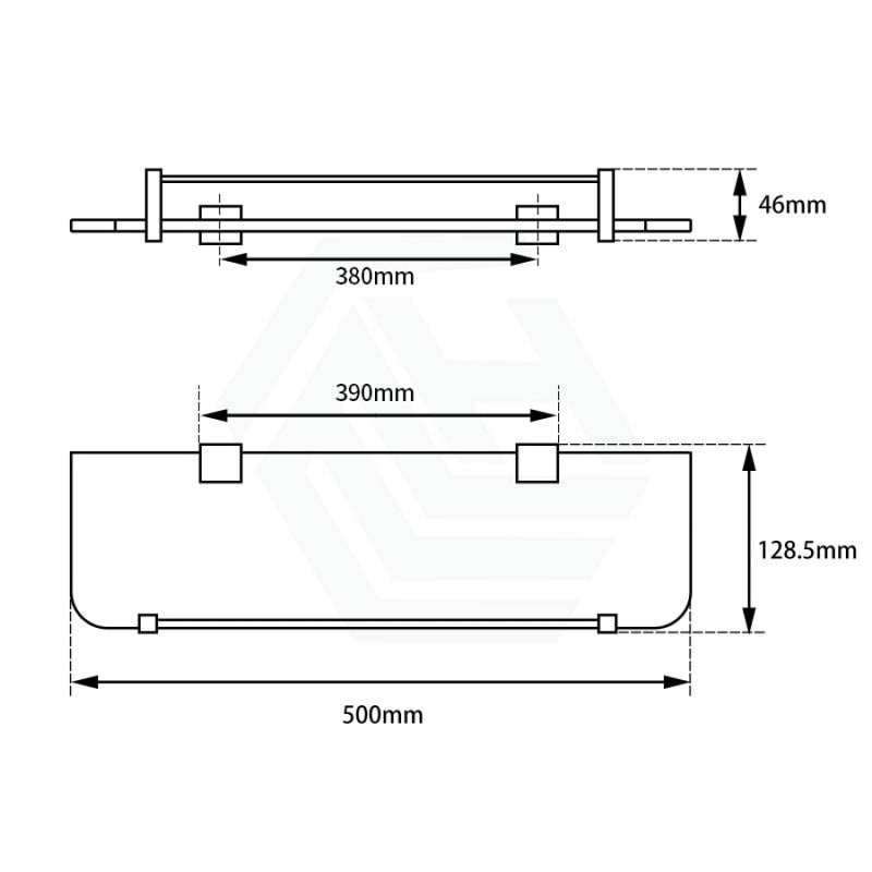 Ottimo Black Glass Shelf Holder 500Mm Stainless Steel