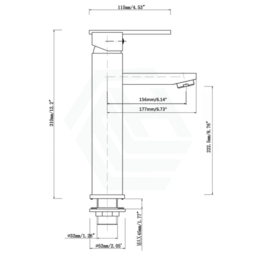 Ottimo Solid Brass Square Black Tall Basin Mixer Vanity Tap Bathroom Products