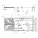 Otus 1080X480X178Mm 1&3/4 Bowl Stainless Steel Kitchen Sink Single Drainer Left Right Available