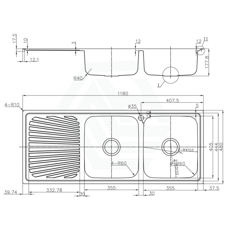 Otus 1180X480X178Mm Double Bowls Stainless Steel Kitchen Sink Single Drainer Left/Right Available