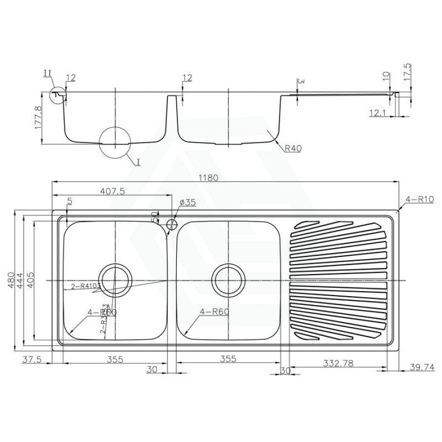 Otus 1180X480X178Mm Double Bowls Stainless Steel Kitchen Sink Single Drainer Left/Right Available