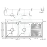 Otus 1180X480X178Mm Double Bowls Stainless Steel Kitchen Sink Single Drainer Left/Right Available