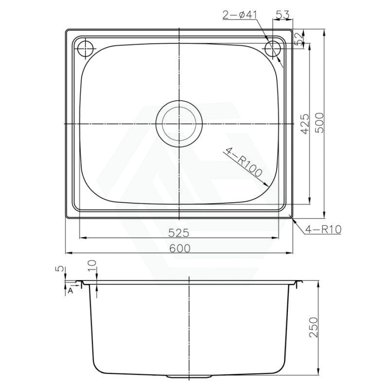 Otus 600X500X250Mm Drop-In Single Bowl Stainless Steel Laundry Sink Kitchen Sinks