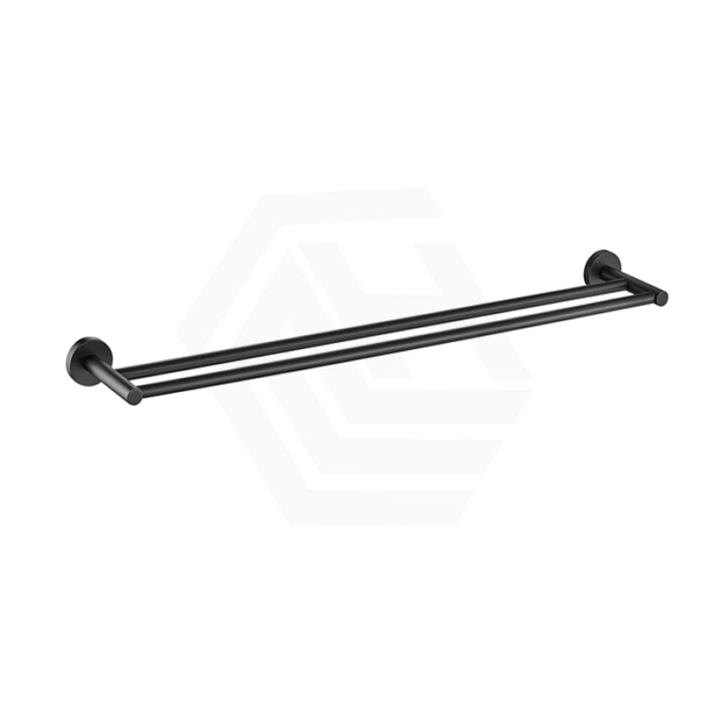 Otus 750Mm Round Black Double Towel Rail Brass Rails